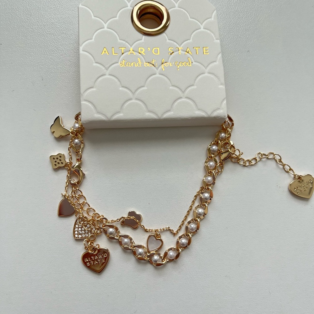 Altar'd State Gold and Cream Charm Bracelet